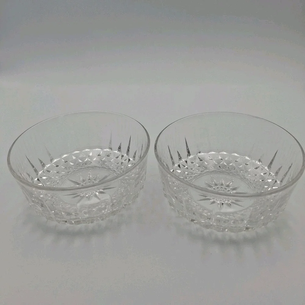 Set of 2 Vintage ARCOROC FRANCE Starburst‎ Diamond Pattern Clear Glass 5